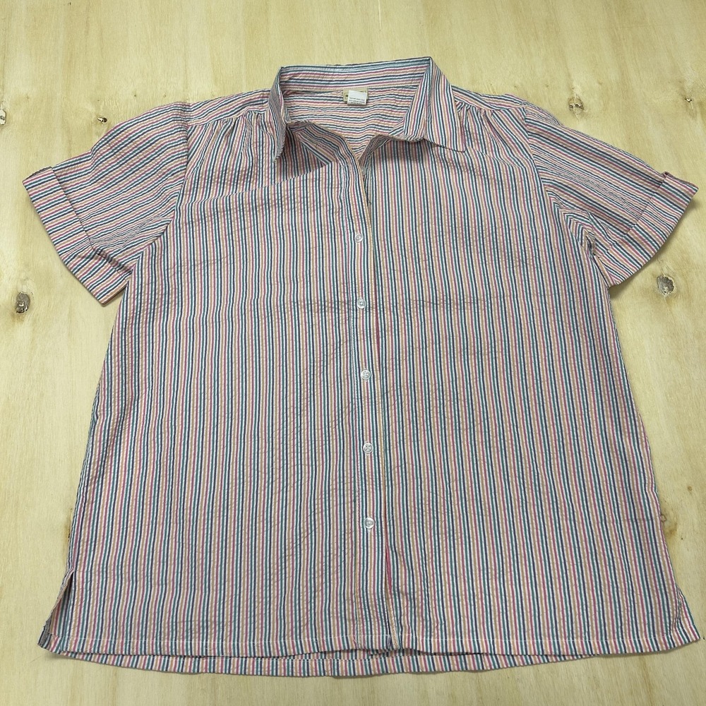 Y2K BocaBay Shirt Womens XL Multicolor Striped Button Front Short Sleeve Casual